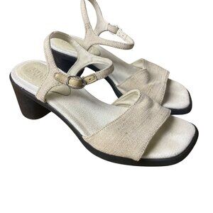 Camper Meda Heeled Sandal Tan Cream Sz 37 (EU) Fabric Adjustable Ankle Strap